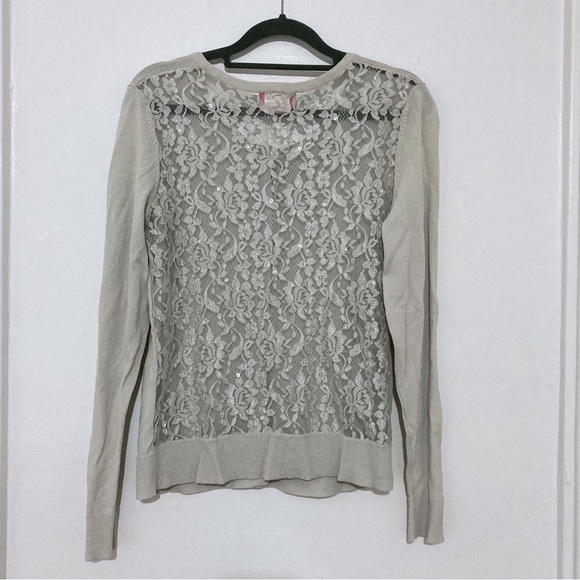 Oscar Oscar De La Renta Gray/Sliver Lace Back Cardigan Size S - Picture 6 of 8